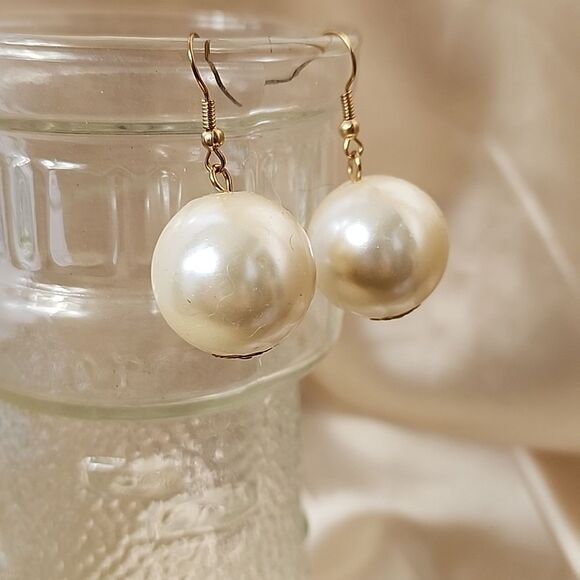Large Faux Pearl Baubles Hook Earrings - Picture 1 of 3
